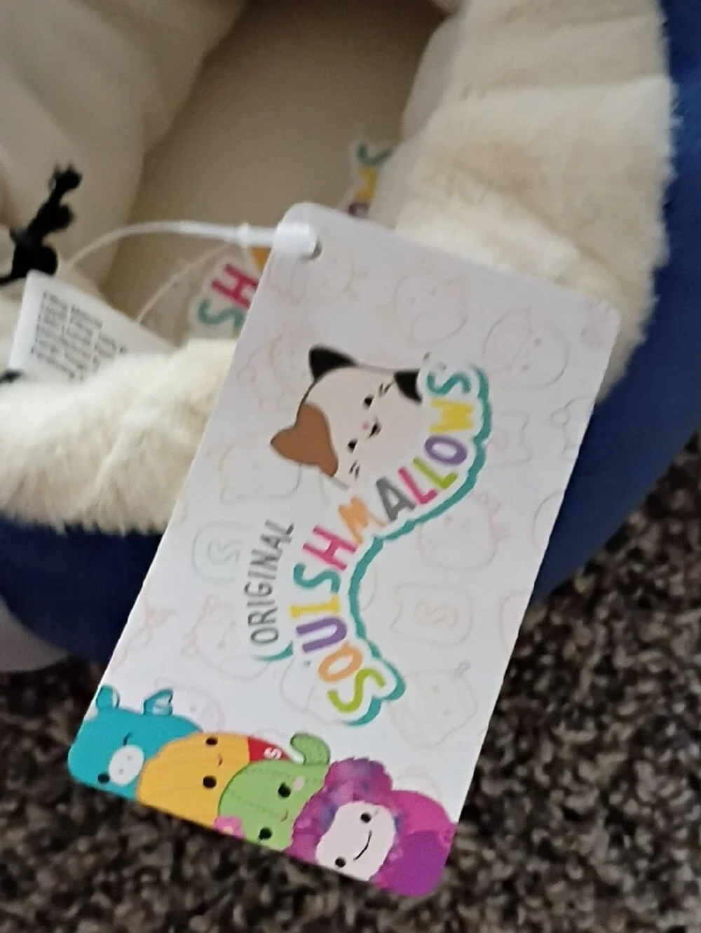 Squishmallows Blue Plush Kids Slippers with Pink Ear Accents